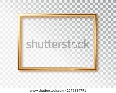 Gold glowing frame with shadows isolated on transparent background. Golden luxury realistic rectangle border with a place for inscriptions
