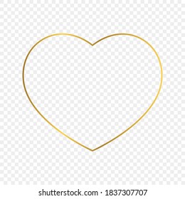 Gold glowing heart shape frame isolated on transparent background. Shiny frame with glowing effects. Vector illustration.