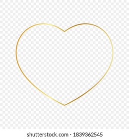 Gold glowing heart shape frame isolated on transparent background. Shiny frame with glowing effects. Vector illustration.