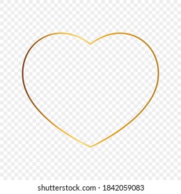 Gold glowing heart shape frame isolated on transparent background. Shiny frame with glowing effects. Vector illustration.