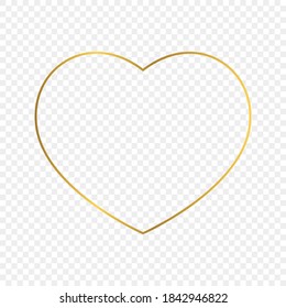 Gold glowing heart shape frame isolated on transparent background. Shiny frame with glowing effects. Vector illustration.