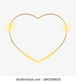 Marco dorado de forma cardíaca aislado sobre fondo transparente. Marco brillante con efectos brillantes. Ilustración vectorial.