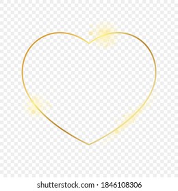 Gold glowing heart shape frame isolated on transparent background. Shiny frame with glowing effects. Vector illustration.
