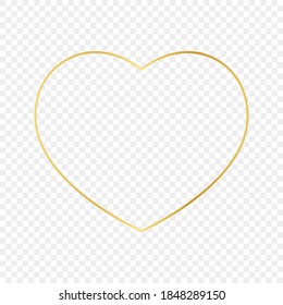Marco dorado de forma cardíaca aislado sobre fondo transparente. Marco brillante con efectos brillantes. Ilustración vectorial.