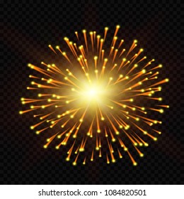 gold glowing light burst explosion with transparent. Vector illustration for decoration with ray sparkles. Bright star. Transparent shine gradient glitter, bright flare. Glare texture.