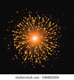 gold glowing light burst explosion with transparent. Vector illustration for decoration with ray sparkles. Bright star. Transparent shine gradient glitter, bright flare. Glare texture.