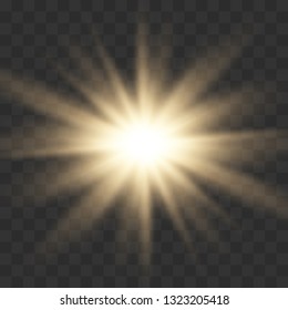 Gold glowing light burst explosion with transparent. Bright Star. Transparent shining sun, bright flash. Vector illustration  EPS10.