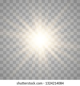 Gold glowing light burst explosion with transparent. Bright Star. Transparent shining sun, bright flash. Vector illustration  EPS10.