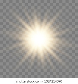 Gold glowing light burst explosion with transparent. Bright Star. Transparent shining sun, bright flash. Vector illustration  EPS10.