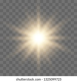 Gold glowing light burst explosion with transparent. Bright Star. Transparent shining sun, bright flash. Vector illustration  EPS10.