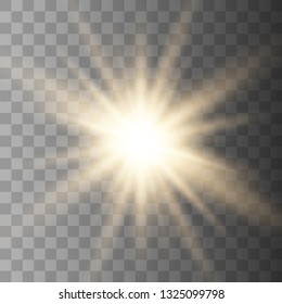 Gold glowing light burst explosion with transparent. Bright Star. Transparent shining sun, bright flash. Vector illustration  EPS10.