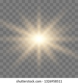 Gold glowing light burst explosion with transparent. Bright Star. Transparent shining sun, bright flash. Vector illustration  EPS10.