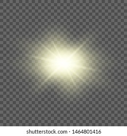 Gold glowing light burst explosion with transparent. Vector illustration for cool effect decoration with ray sparkles. Bright star. Transparent shine gradient glitter, bright flare. Glare texture.