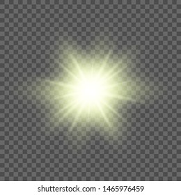 Gold glowing light burst explosion with transparent. Vector illustration for cool effect decoration with ray sparkles. Bright star. Transparent shine gradient glitter, bright flare. Glare texture.