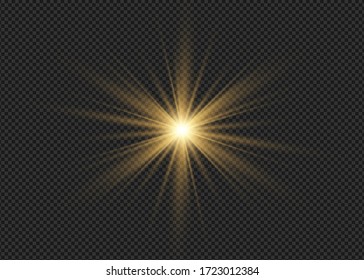 Explosión de luz dorada resplandeciente con transparencia. Ilustración vectorial.