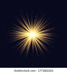 Gold glowing light burst explosion with transparent. Bright Star. Transparent shining sun, bright flash. Vector illustration EPS10