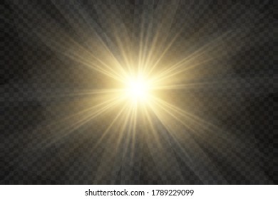Gold glowing light burst explosion with transparent. Bright Star. Transparent shining sun, bright flash. Vector illustration EPS10