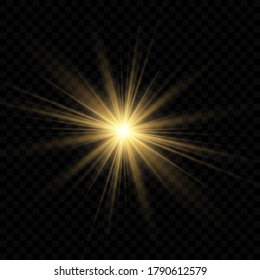 Gold glowing light burst explosion with transparent. Bright Star. Transparent shining sun, bright flash. Vector illustration EPS10