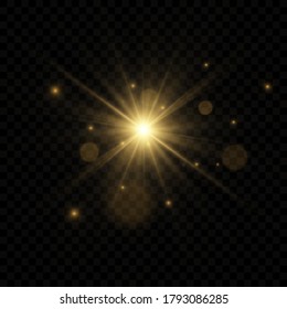 Gold glowing light burst explosion with transparent. Bright Star. Transparent shining sun, bright flash. Vector illustration EPS10