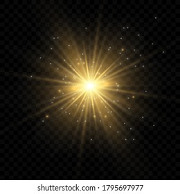Gold glowing light burst explosion with transparent. Bright Star. Transparent shining sun, bright flash. Vector illustration EPS10