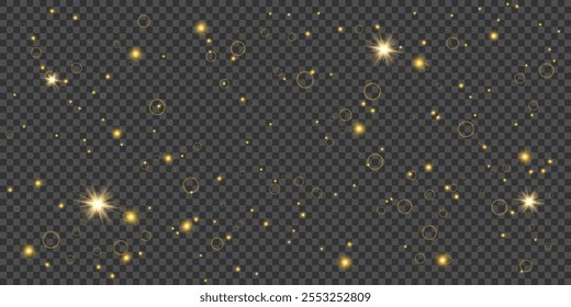 
Gold glowing light effect with many golden particles isolated on transparent background. Vector illustration for Christmas design
