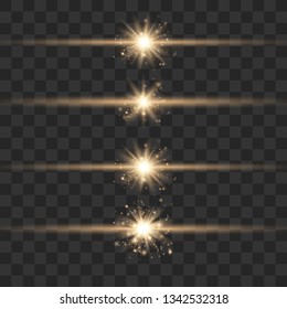 Gold glowing light explodes on a transparent background.Bright Star. Special line flare light effects for design and decor 