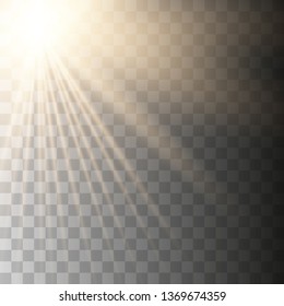 Gold glowing light explodes on a transparent background. Vector illustration of light decoration effect with ray. Vector illustrator EPS10.