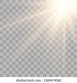 Gold glowing light explodes on a transparent background. Vector illustration of light decoration effect with ray. Vector illustrator EPS10.