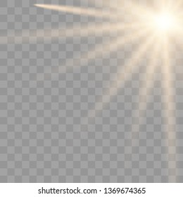 Gold glowing light explodes on a transparent background. Vector illustration of light decoration effect with ray. Vector illustrator EPS10.
