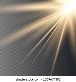 Gold glowing light explodes on a transparent background. Vector illustration of light decoration effect with ray. Vector illustrator EPS10.