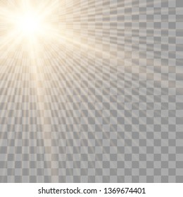 Gold glowing light explodes on a transparent background. Vector illustration of light decoration effect with ray. Vector illustrator EPS10.