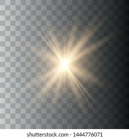 Gold glowing light explodes on a transparent background. Sparkling magical dust particles. Bright Star. Transparent shining sun, bright flash. Vector sparkles.