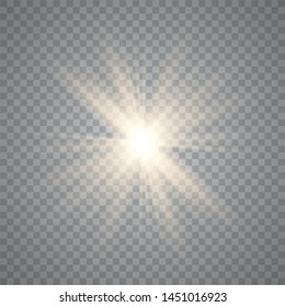 Gold glowing light explodes on a transparent background. Sparkling magical dust particles. Bright Star. Transparent shining sun, bright flash. Vector sparkles.