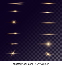 Gold glowing light explodes on a transparent background. with a beam. Transparent shining sun, bright flash. Special lens flare effect.