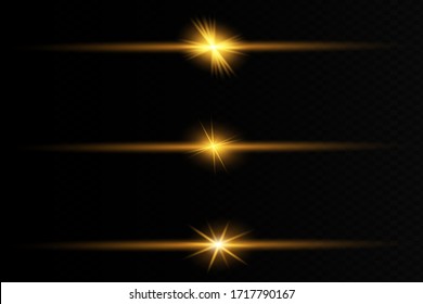 Gold glowing light explodes on a transparent background. Sparkling magical dust particles. Bright Star. Transparent shining sun, bright flash. Vector sparkles. To center a bright flash