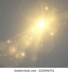 Gold glowing light.Vector transparent sunlight special lens flare effect. Bright beautiful star. Light from the rays.