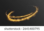 Gold glowing lines of speed. light effect with bokeh and sparkles on a transparent background. Light trail wave, fire trail line and glow curve swirl.