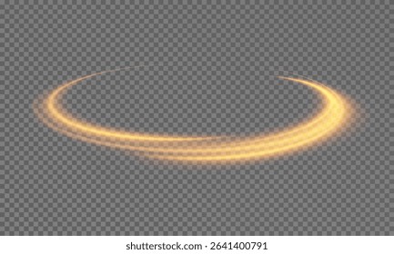 Gold glowing lines of speed. light effect with bokeh and sparkles on a transparent background. Light trail wave, fire trail line and glow curve swirl.