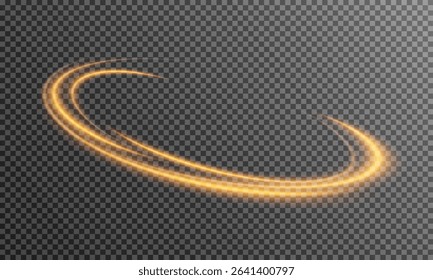 Gold glowing lines of speed. light effect with bokeh and sparkles on a transparent background. Light trail wave, fire trail line and glow curve swirl.