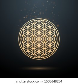 Gold glowing ornament flower of life