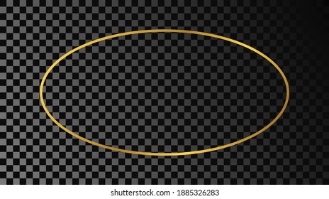 Gold glowing oval shape frame isolated on dark transparent background. Shiny frame with glowing effects. Vector illustration.