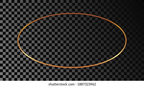 Gold glowing oval shape frame isolated on dark transparent background. Shiny frame with glowing effects. Vector illustration.