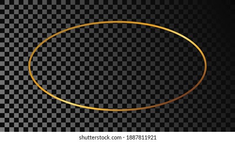 Gold glowing oval shape frame isolated on dark transparent background. Shiny frame with glowing effects. Vector illustration.