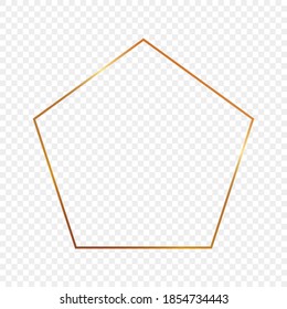 Gold glowing pentagon shape frame isolated on transparent background. Shiny frame with glowing effects. Vector illustration.