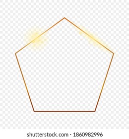 Gold glowing pentagon shape frame isolated on transparent background. Shiny frame with glowing effects. Vector illustration.
