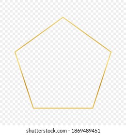 Goldener, glänzender Fünfeckerrahmen einzeln auf transparentem Hintergrund. Leuchtender Rahmen mit leuchtenden Effekten. Vektorgrafik.