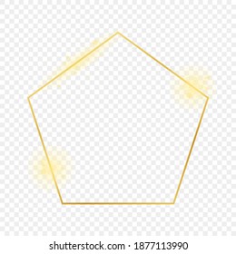 Gold glowing pentagon shape frame isolated on transparent background. Shiny frame with glowing effects. Vector illustration.