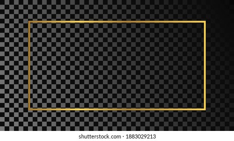 Gold glowing rectangular shape frame isolated on dark transparent background. Shiny frame with glowing effects. Vector illustration.