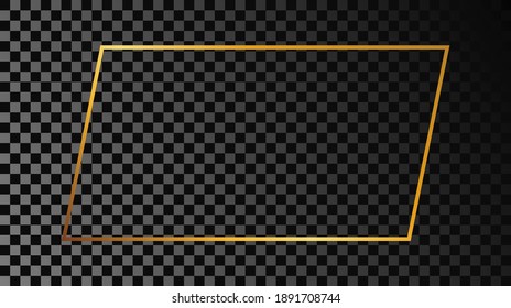 Gold glowing rectangular shape frame isolated on dark transparent background. Shiny frame with glowing effects. Vector illustration.