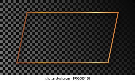 Gold glowing rectangular shape frame with shadow isolated on dark transparent background. Shiny frame with glowing effects. Vector illustration.